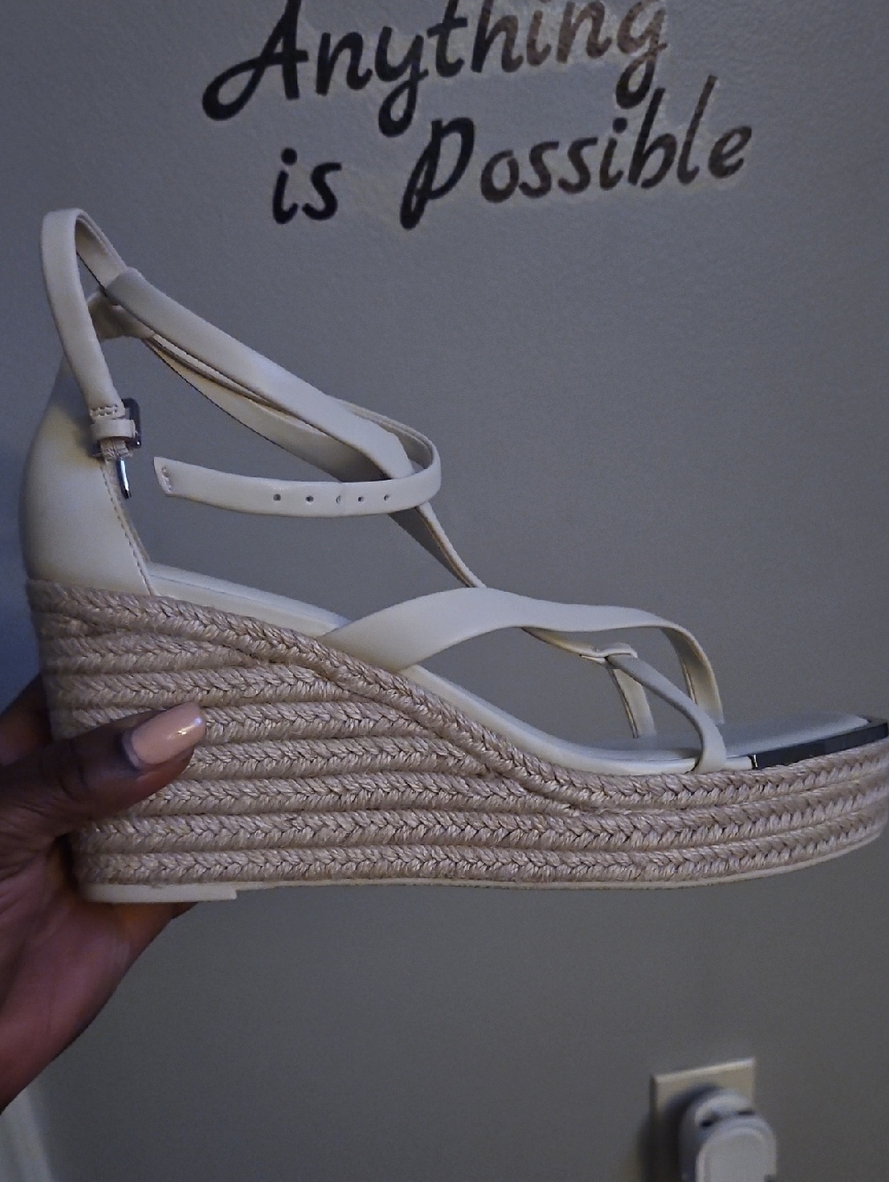 Neutral Espadrille Wedge Sandals with Ankle Strap